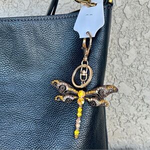 Whimsical Yellow Embellished Dragonfly Keychain